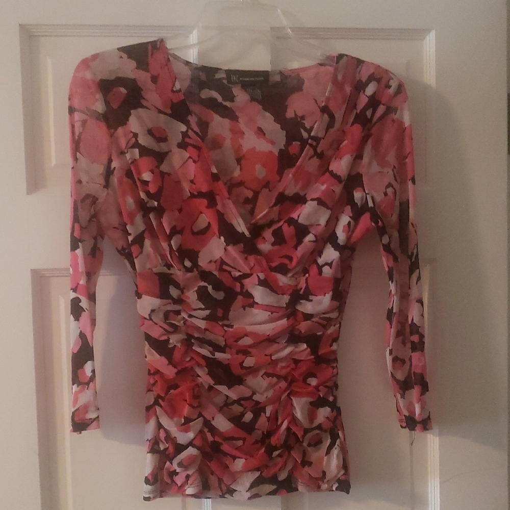 INC International Concepts Pink and Black V-Neck Blouse